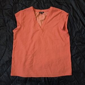 Hilary Radley Blouse. Red-Orange W White Pattern. Short/cap-sleeved. Blouse.